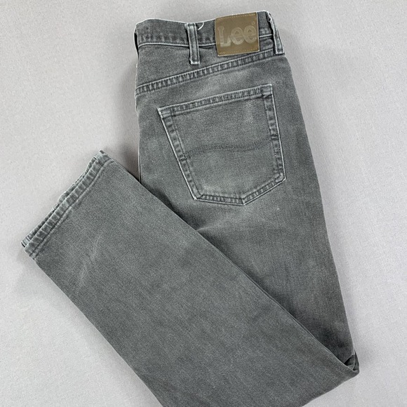 Lee Regular Fit Jeans Mens 36x32 Gray Straight Leg Distressed Rip Knee Denim - Picture 1 of 16